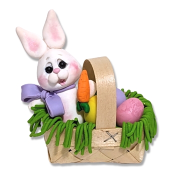 BUNNY in Basket Handmade Polymer Clay  Figurine Easter Decor