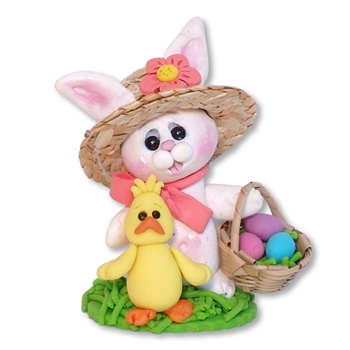 White Bunny with Chick and Straw Hat Figurine