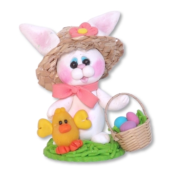 White Bunny with Chick and Straw Hat Figurine -2