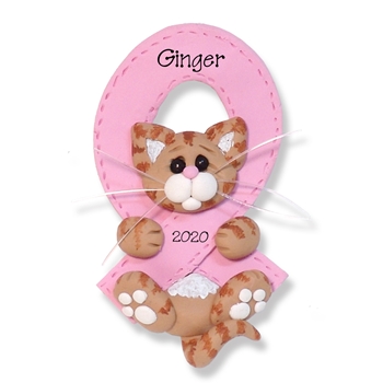 Breast CANCER-PINK RIBBON Survivor / Memorial Orange Tabby Kitty Cat Personalized  Ornament