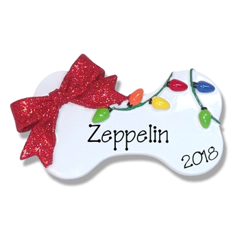 Dog Bone w/Christmas Lights Personalized Dog Ornament