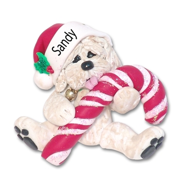 Havanese Puppy Dog with Candy Cane Personalized Ornament