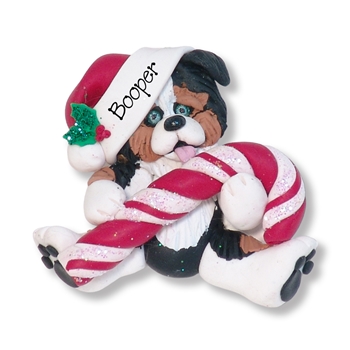 Australian Shepherd with Candy Cane Personalized Ornament