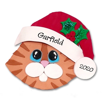 Orange Tabby Cat Face w/White Muzzle Personalized Cat Ornament - Limited Edition