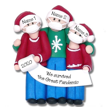 Covid-19 / Corona Virus / Pandemic Family of 3 Ornament Personalized HANDMADE POLYMER CLAY Ornament