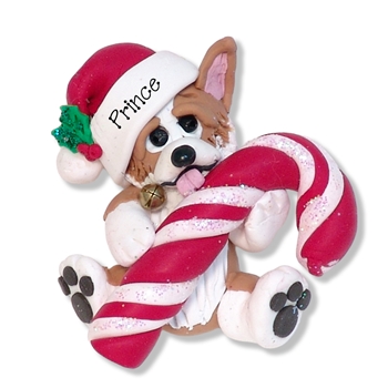 Corgi Puppy Dog with Candy Cane