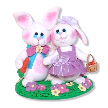 Bunny Rabbit Couple HANDMADE Easter Decor Figurine