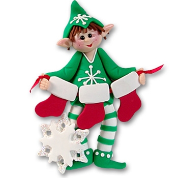 Whaldo Elf w/3 Stockings<br>Personalized Family Elf Ornament