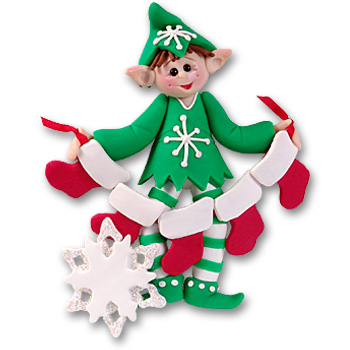 Whaldo Elf w/5 Stockings<br>Personalized Family Ornament