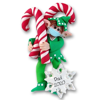 Wheez  the Covid-19 Elf w/ Candy Canes Personalized Elf Ornament - ON SALE!