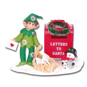 Elliot the Elf with Mailbox and Snowman Figurine