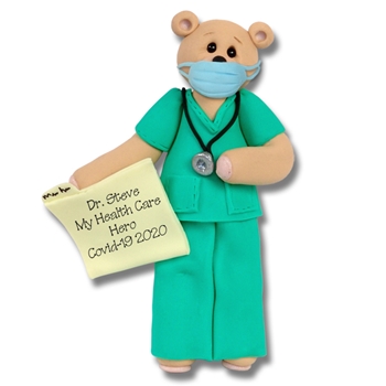 Belly Bear Covid-19  Nurse/EMT Hamdmade Polymer Clay Personalized Ornament - ON SALE!