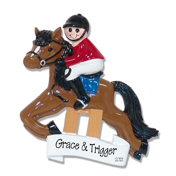 Equestrian Race Horse with Jockey Personalized Christmas Ornament - RESIN