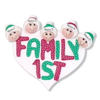 Family First - Family of 5 Handmade Ornament