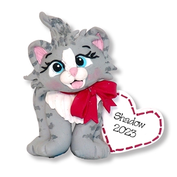 Gray Tabby Kitty Cat Handmade Ornament