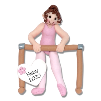 BALLERINA in Pink Leotard Ballet Dancer  Personalized Dance Ornament in Custom Gift Box - Brunette