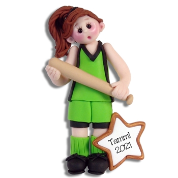 Giggle Gang Female - Girl Baseball / Softball Player Handmade Polymer Clay Ornament