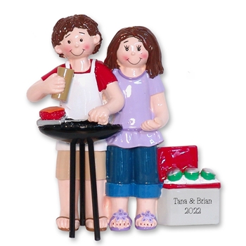 Couple Grilling / Barbeque Personalized Christmas Ornament - RESIN