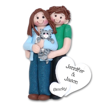 Couple with Kitten Personalized Christmas Ornament in Custom Gift Box