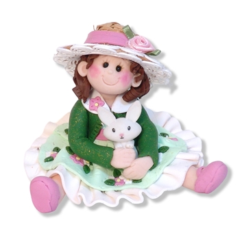 Girl in Easter Best with Rabbit and Straw Hat
