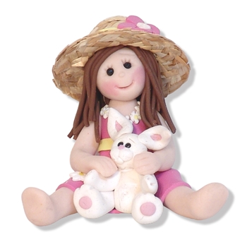 Country Girl with Straw Hat & Rabbit Handmade Ornament