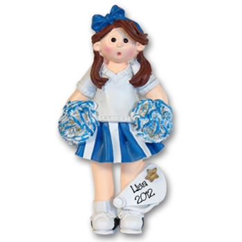 RESIN<br>Blue Cheerleader Girl<br>Personalized Ornament