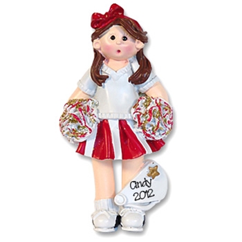 RESIN<br>Red Cheerleader Girl<br>Personalized Ornament