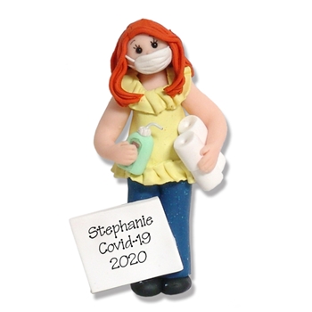 Covid-19 Corona Virus Girl Red Hair Pandemic / Coronavirus HANDMADE  Personalized Christmas Ornament