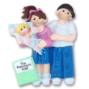 RESIN Giggle Gang New Parents - Family of 3 Personalized Ornament