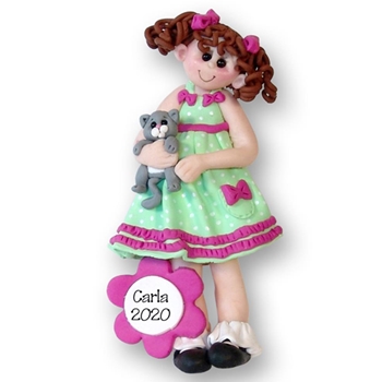 Glggle Gang Girl w/Kitten Personalized Ornament in Custom Gift Box