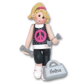 At the Gym Work Out Girl Blonde Personalized Ornament - Limited Edition