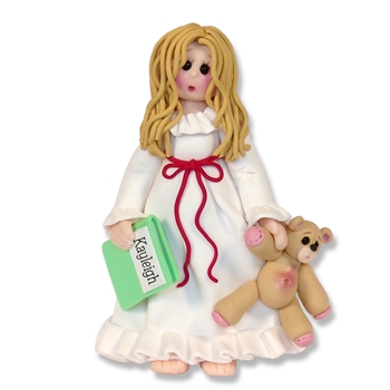 Girl in Nightie / Pajamas Handmade Polymer Clay Personalized Christmas Ornament  - BLONDE