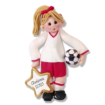 Giggle Gang Girl Soccer Player Handmade Polymer Clay Ornament (Blonde) - Limit Edition