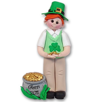 St. Patty's Day Irish Boy Handmade Polymer Clay Personalized Ornament-in Gift Box