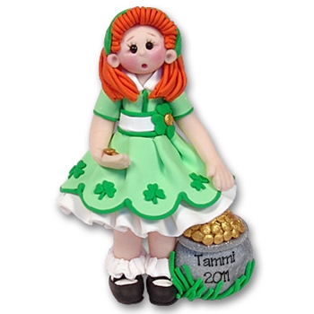 St. Patty's Day Irish Girl Handmade Polymer Clay Personalized Ornament-in Gift Box