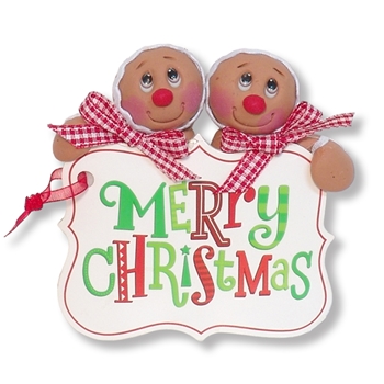 Gingerbread Couple w/Merry Christmas Sign - Handmade