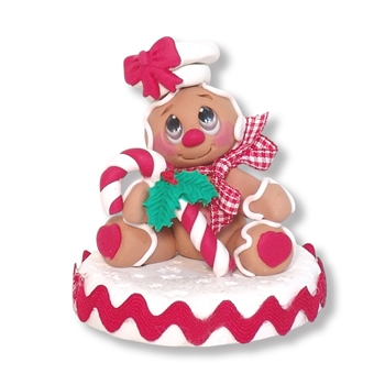 Gingerbread Clay Figure with Candy Cane Handmade Figurine