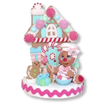 Gingerbread Clay Figure with Pastel Gingerbread House  - 2