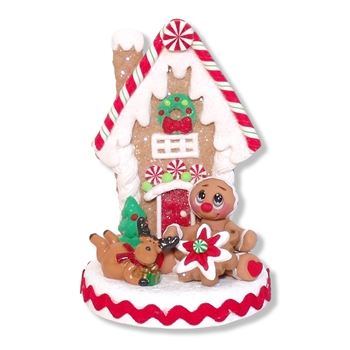 Gingerbread Clay Figure with Candy Cane and House & Reindeer