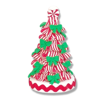 Peppermint Christmas Tree Ornament with Green Bows
