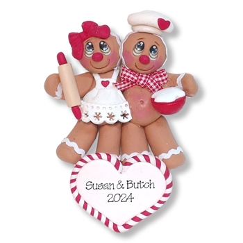 Gingerbread Couple w/Candy Cane Heart - Handmade