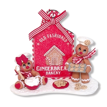 Gingerbread Bakery with 2 Gingies Baking Cookies HANDMADE POLYMER CLAY Figurine - CLONED