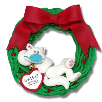 Covid-19 Cat in Wreath Pandemic Coronavirus Personalized Cat Ornament