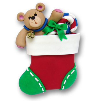 Stocking w/Bear & Gifts Handmade Personalized Christmas Ornament