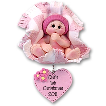 Baby in Pink Blanket<br>Personalized<br>Baby Ornament