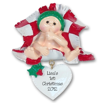 Baby in Red Blanket Personalized Baby Ornament - RESIN