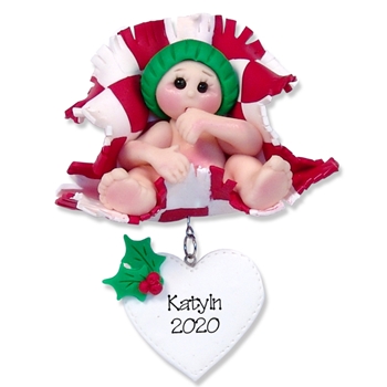 Baby in Red Blanket Personalized Baby Ornament - Limited Edition