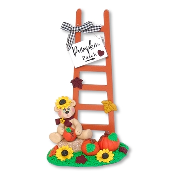 "Paulie's Pumpkin Patch" Handmade Bear with Wooden Ladder