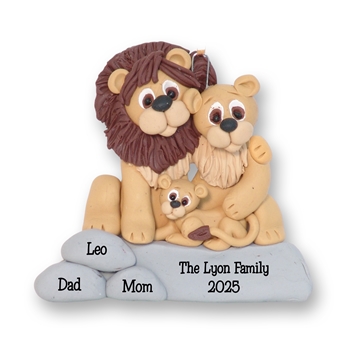 Lion Family of 3 HANDMADE Polymer Clay Personalized Christmas Ornament