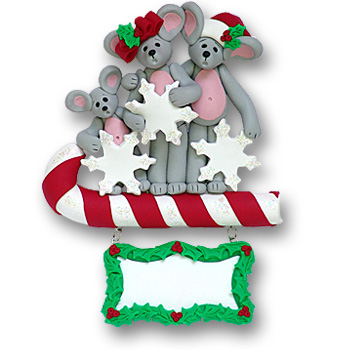 Merry Mouse Family of 3<br>Personalized Family Ornament